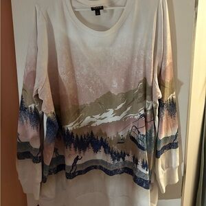 Patterned Sweatshirt with Mountain Design